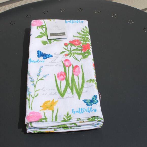 Rachel Ashwell Farmhouse Set of 2 Kitchen Towels Butterfly Floral Cotton - Picture 7 of 11